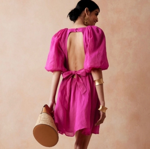 Banana Republic Ramie Open Back Dress Nwot New M Medium Includes Sash - Picture 2 of 5